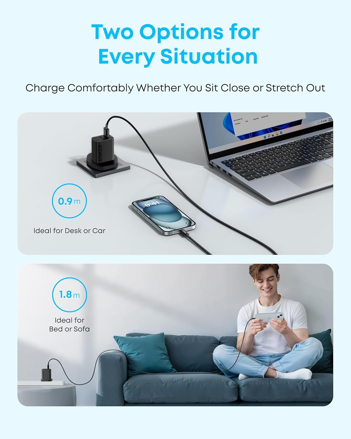 Anker USB C Charger Cable, 2-Pack 3 Ft (0.9 M) USB to USB C Cable, USB a to USB