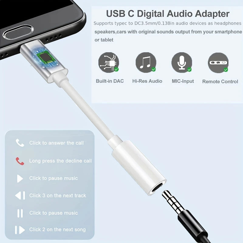 Type C to 3.5Mm Aux Adapter 3 5 Jack Audio Cable for Huawei Xiaomi Redmi POCO Sumsang LG 3.5MM to 8Pin Aux Adputer for Iphone