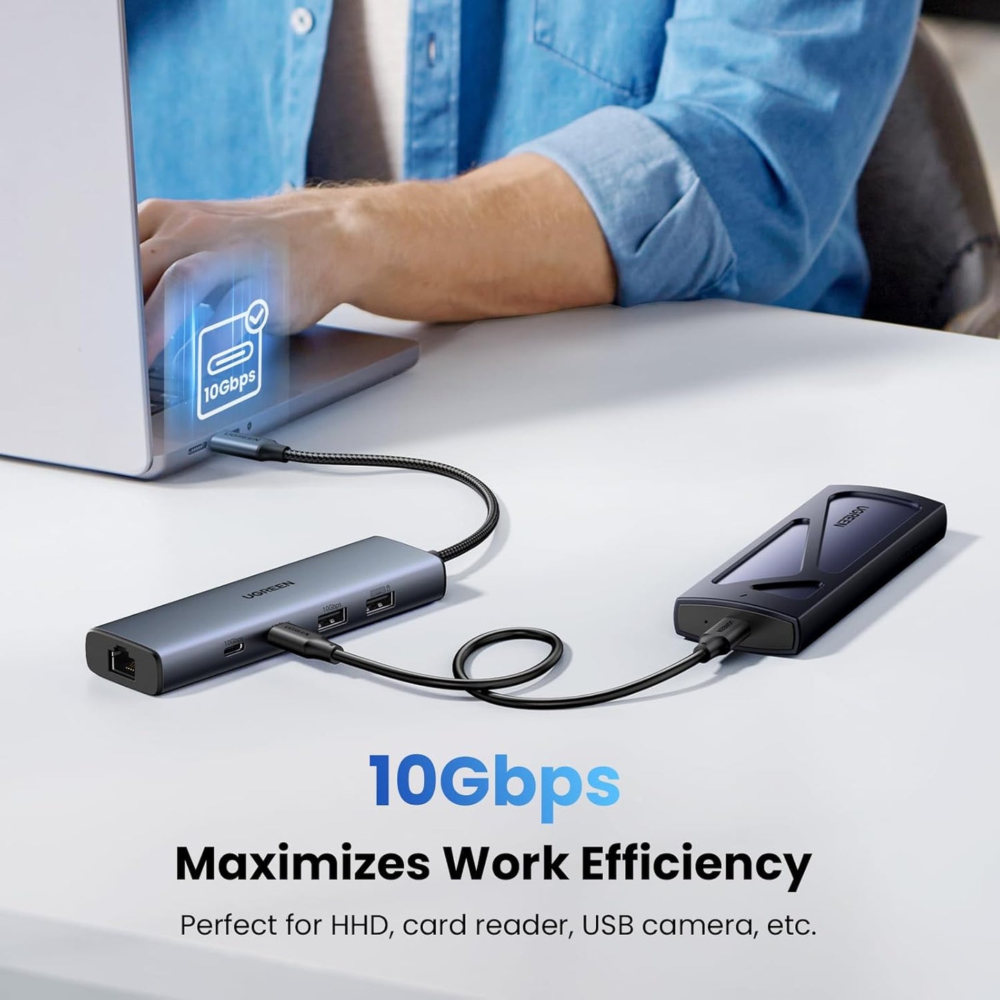 UGREEN USB C Hub Ethernet, 10Gbps USB 3.2 Ethernet Adapter with 2 X USB-C Port,