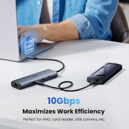 UGREEN USB C Hub Ethernet, 10Gbps USB 3.2 Ethernet Adapter with 2 X USB-C Port,