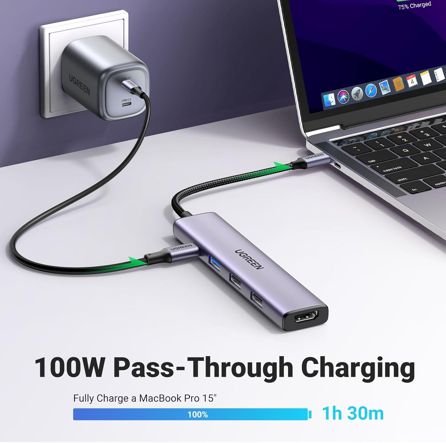 UGREEN Revodok USB C Hub, 5-In-1 USB-C Multiport Adapter with 100W PD, 4K HDMI,