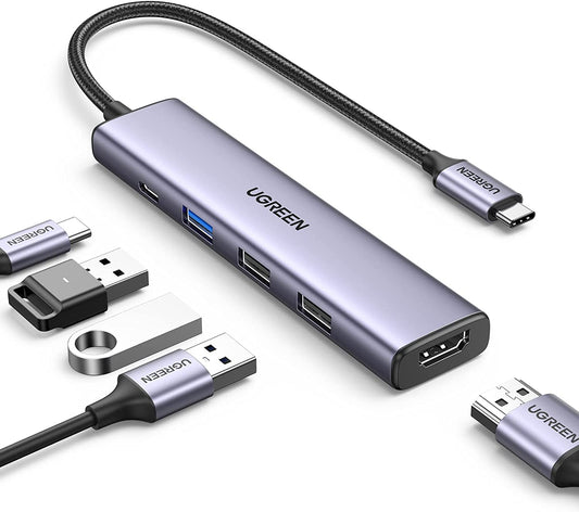 UGREEN Revodok USB C Hub, 5-In-1 USB-C Multiport Adapter with 100W PD, 4K HDMI,