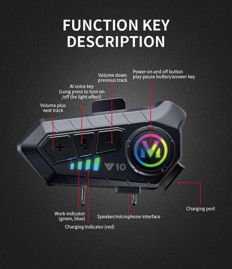 Helmet Headset Bluetooth5.3 Earphone IPX6 Waterproof MP3 Player HD Sound Moto Wireless Headphone with Mic Motorcycle Accessories