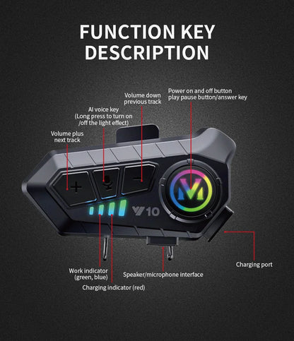 Helmet Headset Bluetooth5.3 Earphone IPX6 Waterproof MP3 Player HD Sound Moto Wireless Headphone with Mic Motorcycle Accessories