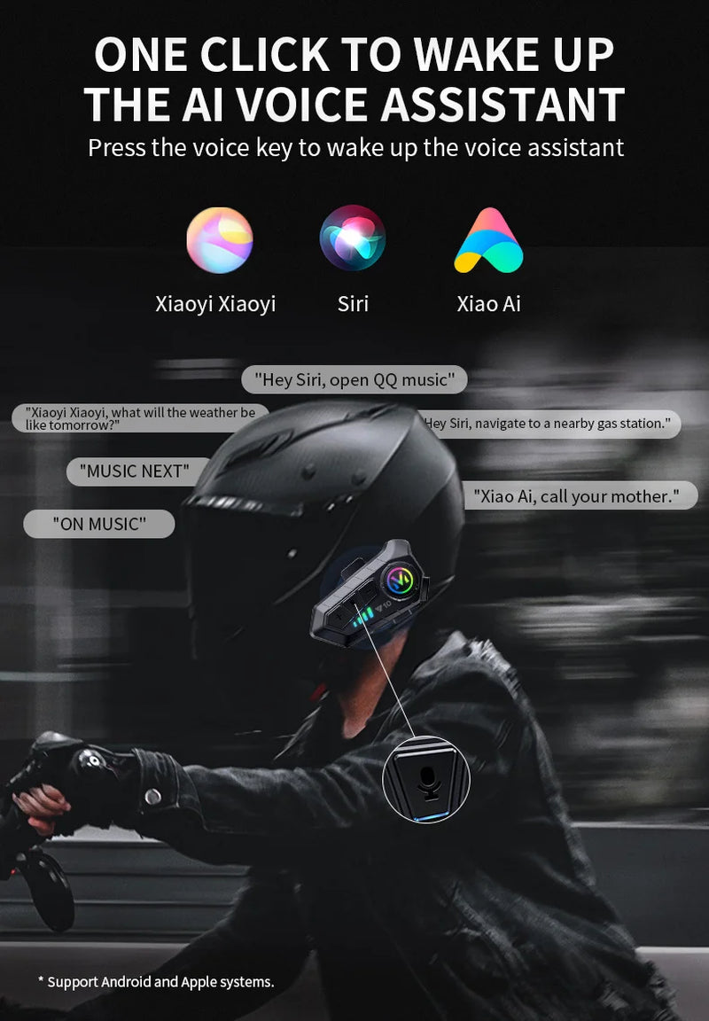 Helmet Headset Bluetooth5.3 Earphone IPX6 Waterproof MP3 Player HD Sound Moto Wireless Headphone with Mic Motorcycle Accessories