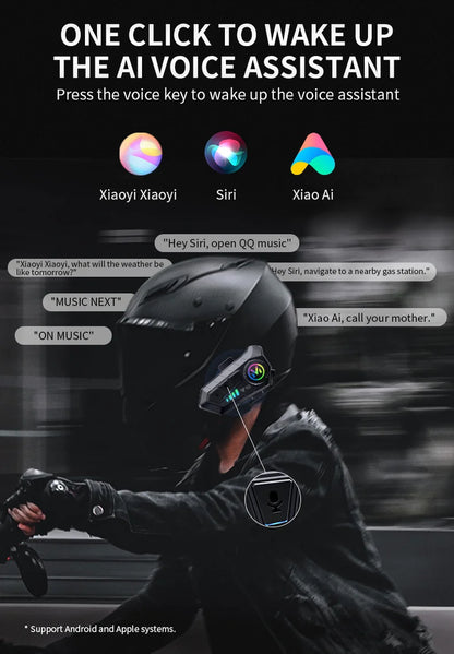 Helmet Headset Bluetooth5.3 Earphone IPX6 Waterproof MP3 Player HD Sound Moto Wireless Headphone with Mic Motorcycle Accessories